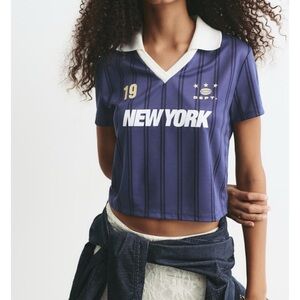 Pull&Bear Navy Striped Jersey with White Collar